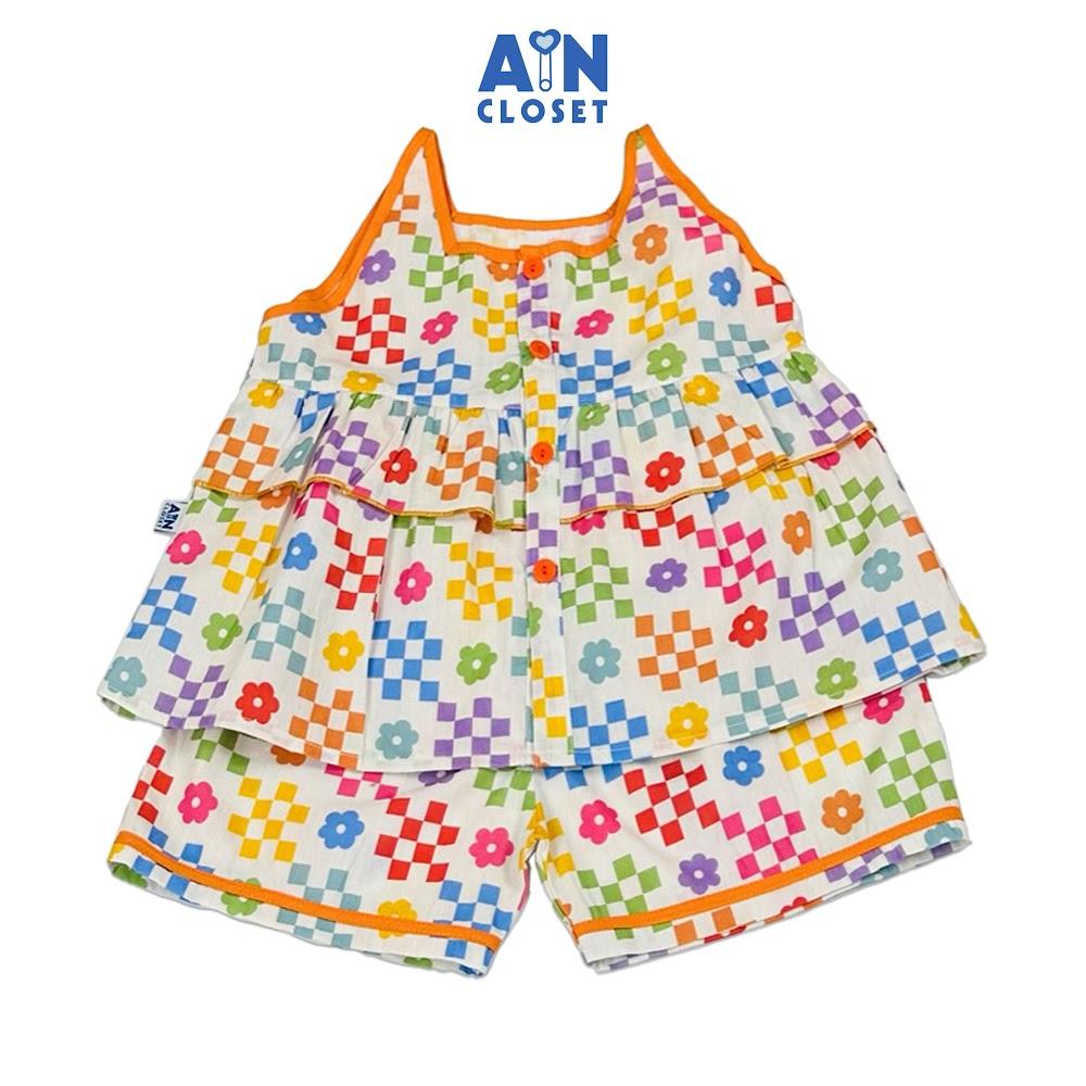 Bộ quần áo Ngắn bé gái họa tiết Caro Rubik Cam cotton - AICDBGXARNW5 - AIN Closet