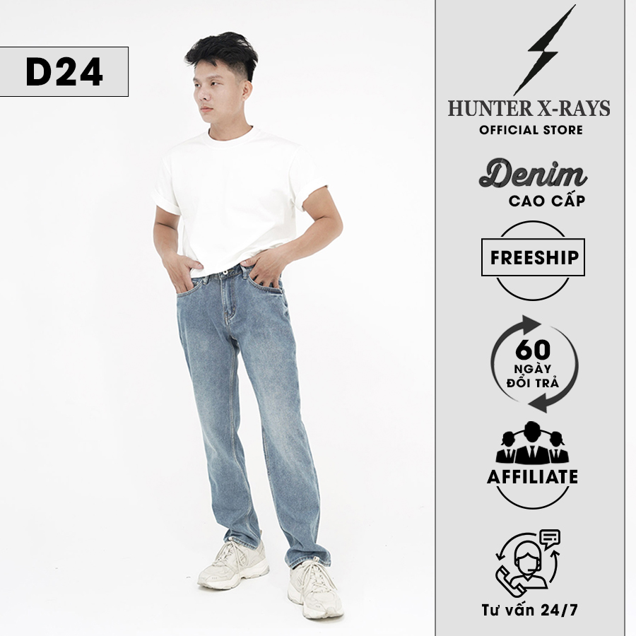 Quần Jeans Nam Cao Cấp HUNTER X-RAYS  Form Straight Cotton Màu Xanh Đậm - Hunter X-Rays D24