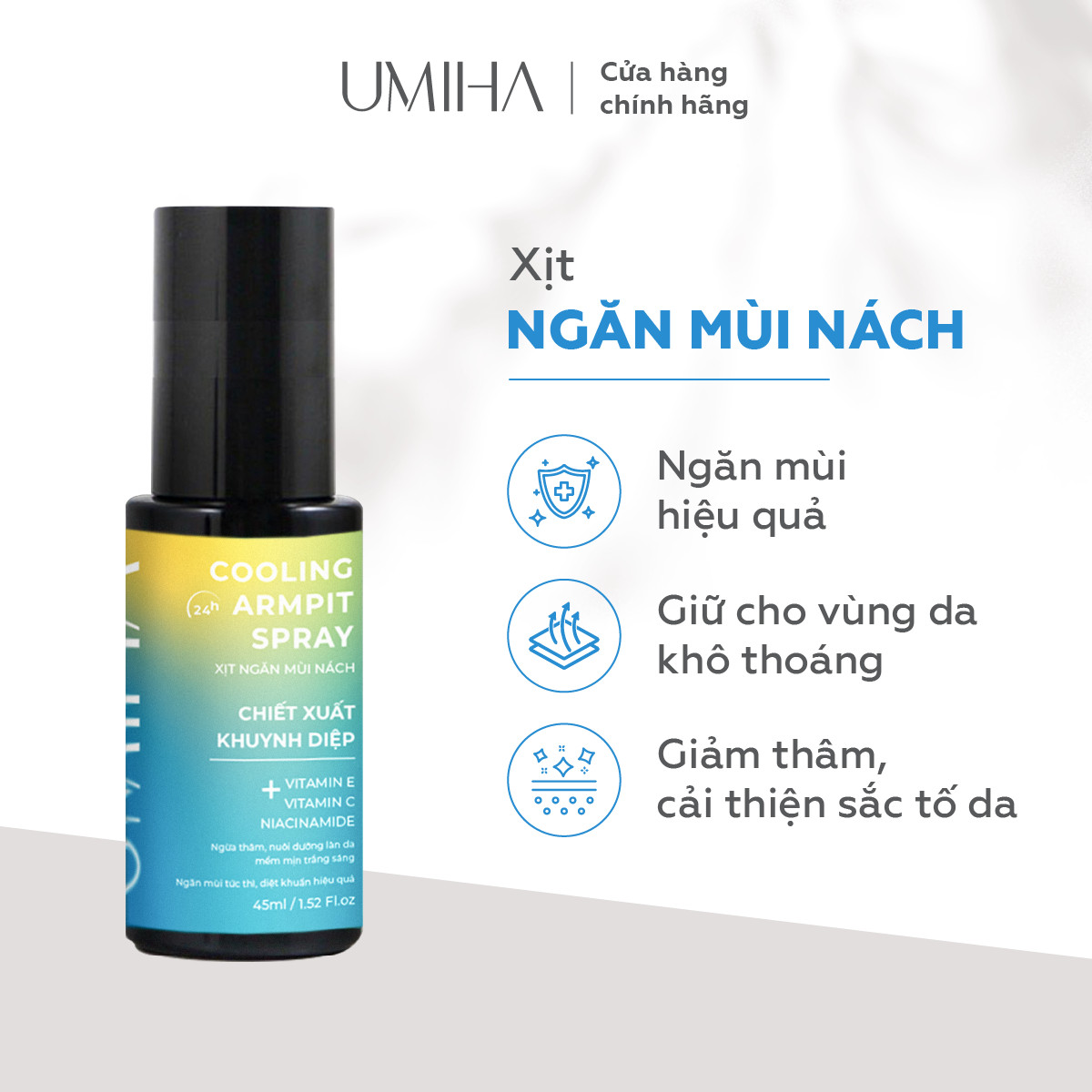 Xịt ngăn mùi nách trắng nách UMIHA (45ml) - Xịt khử mùi thay lăn khử mùi hôi nách, giúp trắng da nách, ngừa thâm nách