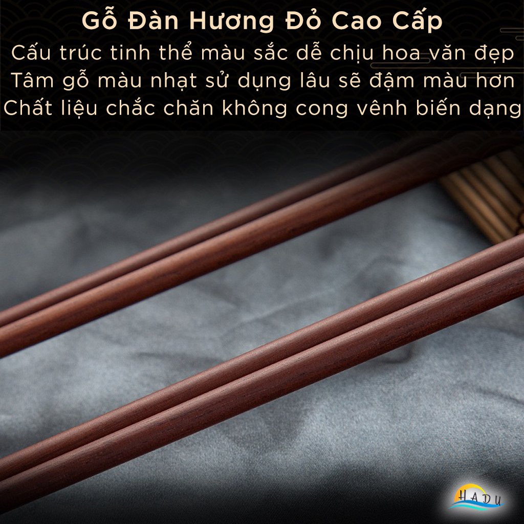 [10 Đôi] Đũa Ăn Cơm Gỗ Đàn Hương Đỏ Cao Cấp Không Mốc Hoa Anh Đào Kiểu Nhật Bản HADU