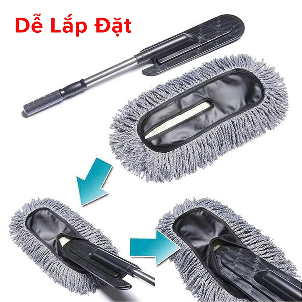 Chổi Lau Rửa Xe Ô Tô Chuyên Dụng, Lau Bụi Sợi Dầu Ô Tô Tiện Lợi Nhỏ Gọn, cán dài quét dọn vệ sinh nội thất nhà và xe
