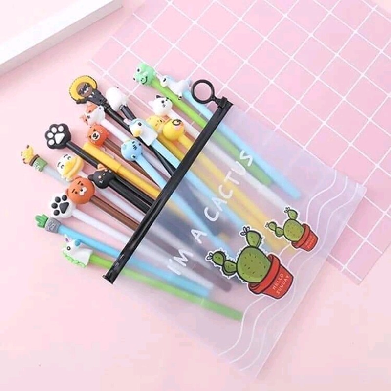 Set 20 bút bi nước hình thú tặng kèm bút chì 2B