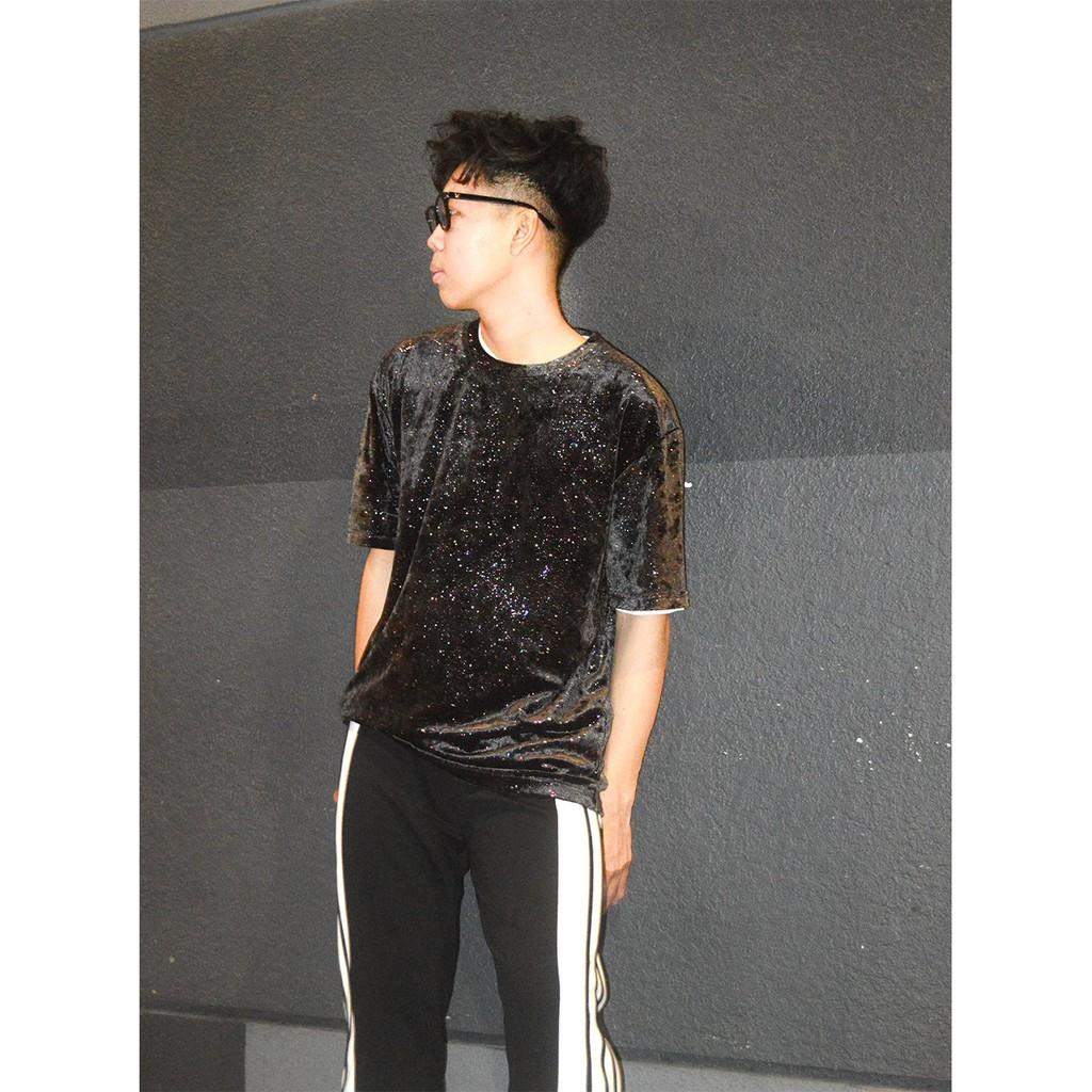 Áo thun nhung nam nữ unisex Ánh kim tuyến In Black - Giá sỉ Unisex aothununisex aophongnam