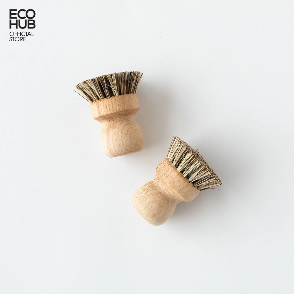 Cọ xơ dừa ECOHUB cán tròn, gỗ Sồ. Sử dụng trong nhà bếp / Nhà tắm (Heaven &amp; Earth Pot and Pan Brush)