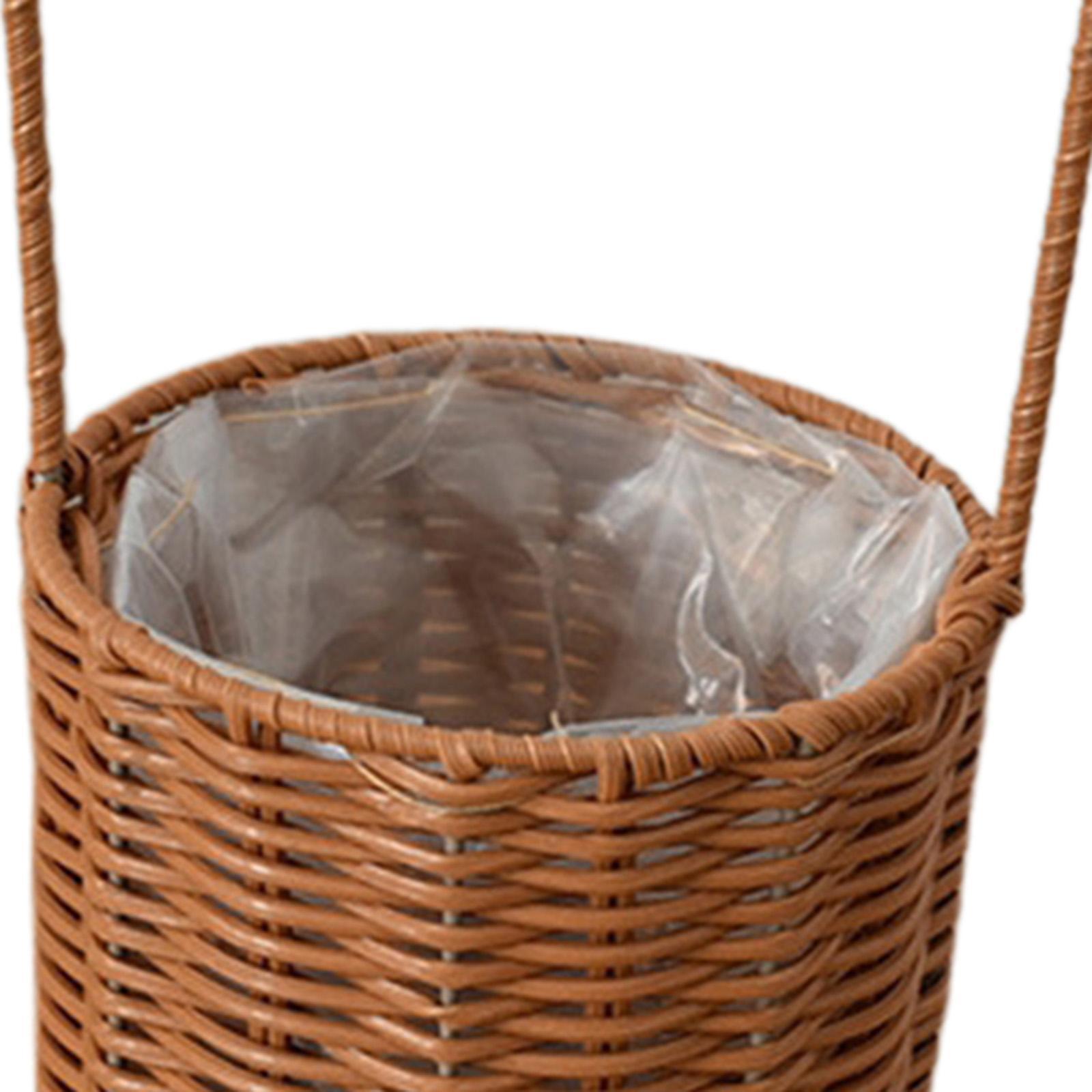 Rattan Flower Basket, Handmade Wicker Basket with Handle, Woven Storage Basket for Home Wedding Garden Decoration, Brown