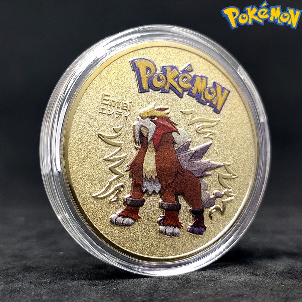 Đồng xu vàng Pokemon Entei kỹ niệm nhật bản sư tử lửa thần thoại nặng tay tặng kèm họp bảo vệ 2030 3