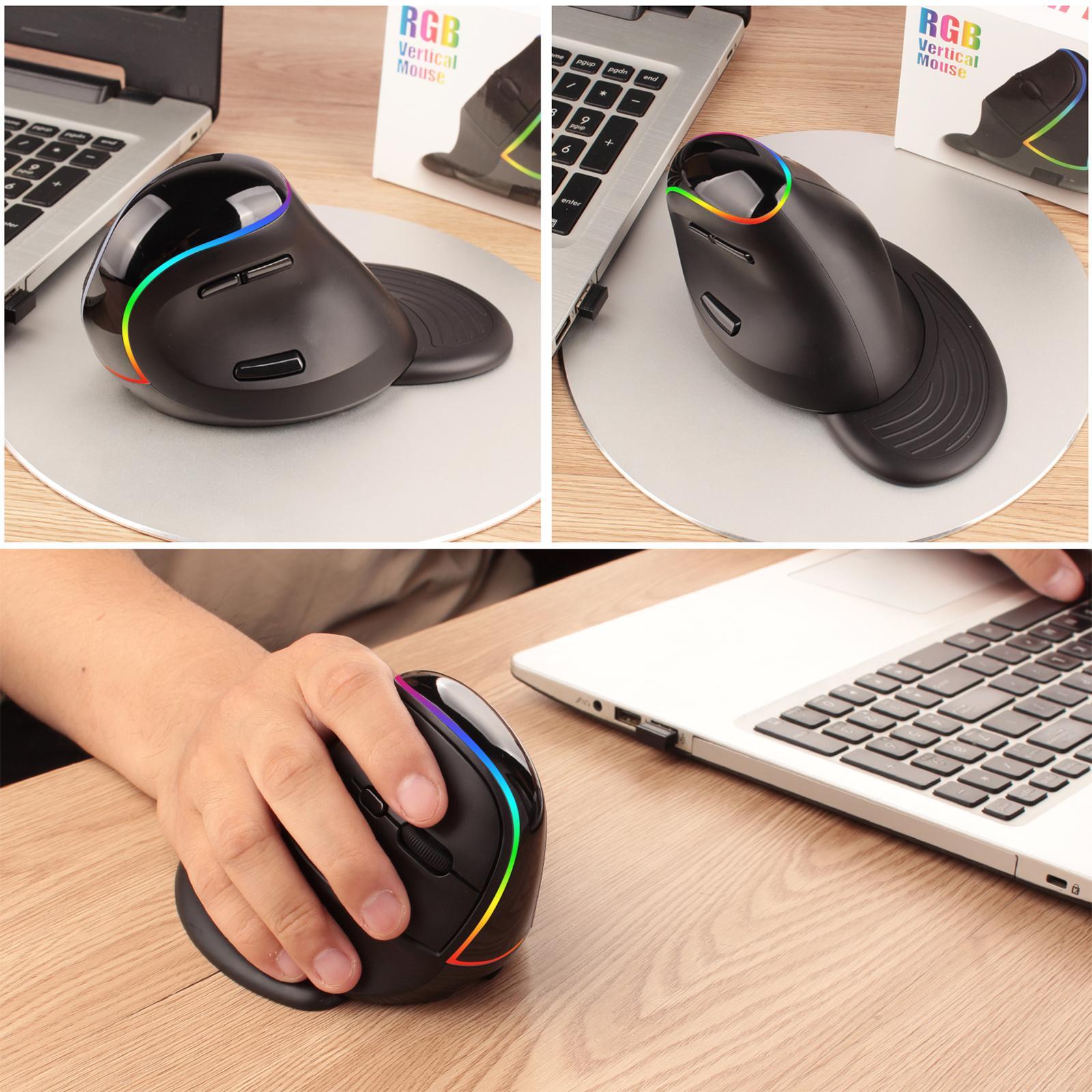 Wireless Mouse Vertical 6 Lighting 3200 DPI 2.4GHz for Laptop PC Black