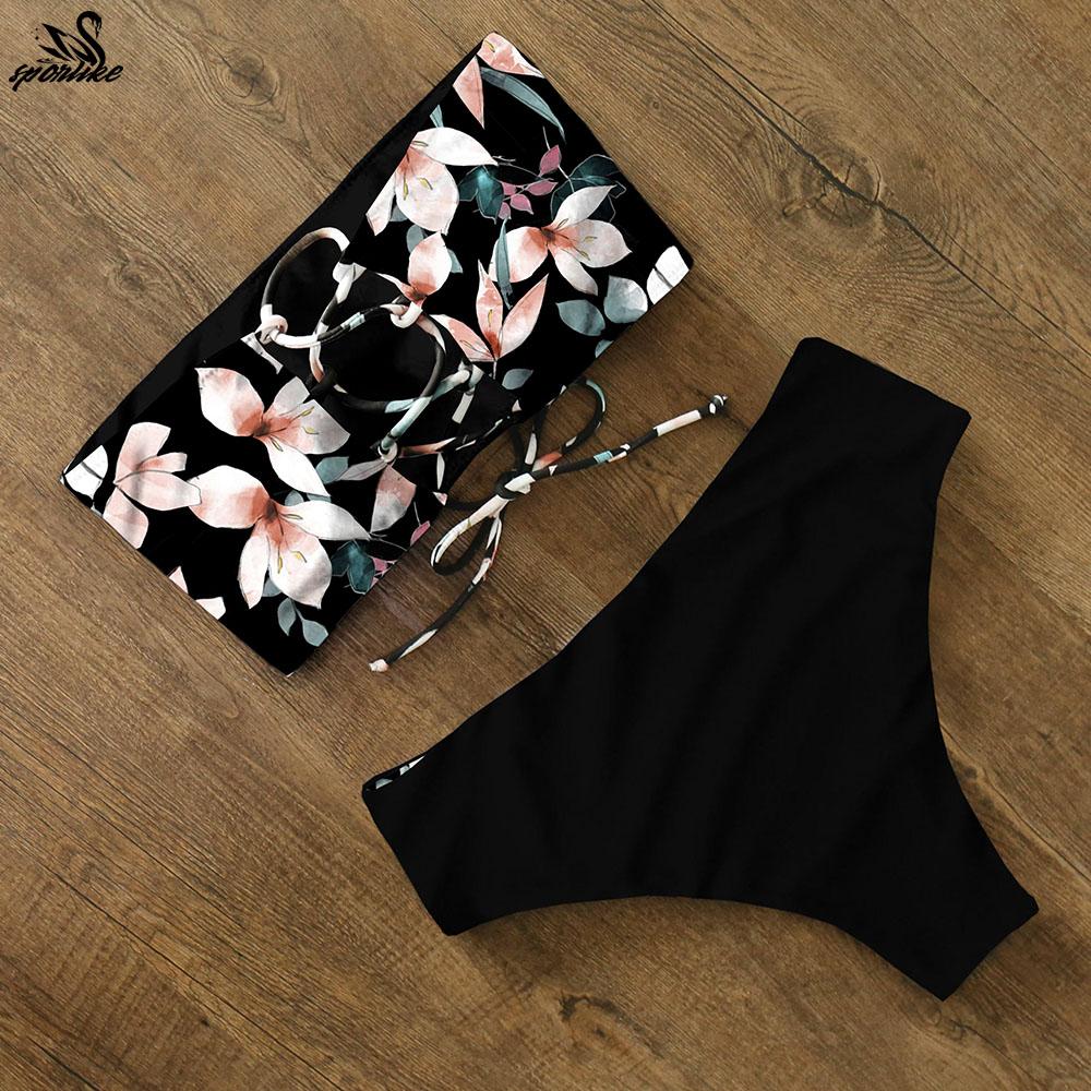 Bikini 2021 Đồ Bơi Đồ Bơi Nữ Váy In Hình Cao Cấp Bikini Bộ Chéo Lưng Bandeau Áo Tắm Nữ Mặc Đi Biển Biquini