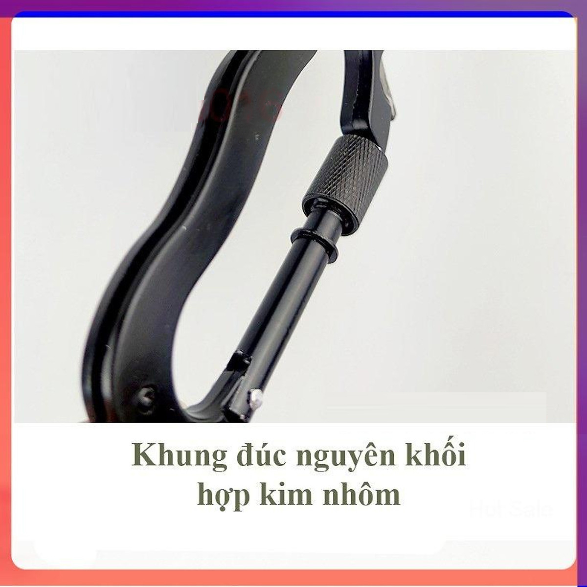 Móc khóa Carabiner hợp kim thép cao cấp đa năng 6 trong 1 gồm dao, 2 đầu tua vit đa năng, cạnh mở lon và khóa xoay chắc