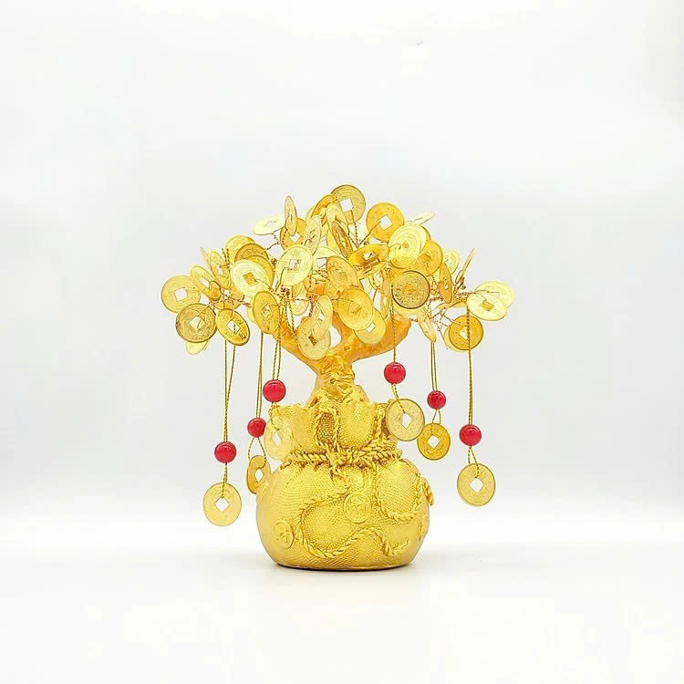 Cây Tài Lộc Đồng Xu Vàng Tặng Kèm Liễn Xu Đính Đá Trang Trí Ngày Tết