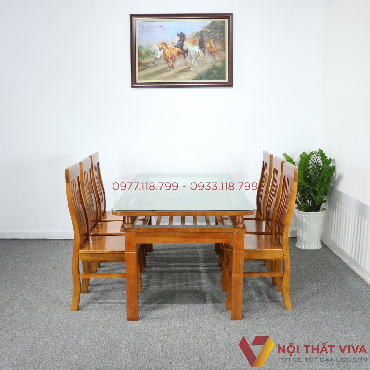 Bộ Bàn Ăn Gỗ Sồi 2 Tầng 6 Ghế Màu Cánh Gián