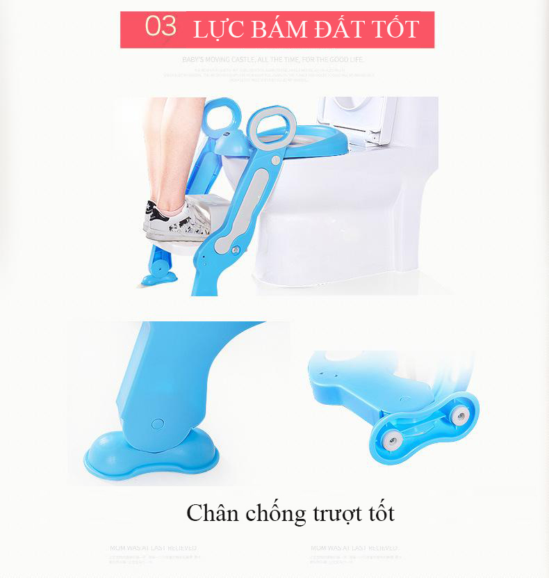 Cầu thang nhà vệ sinh, cầu thang toilet, thang bồn cầu, Ghế ngồi bồn cầu có thang vịn cho bé, có đệm