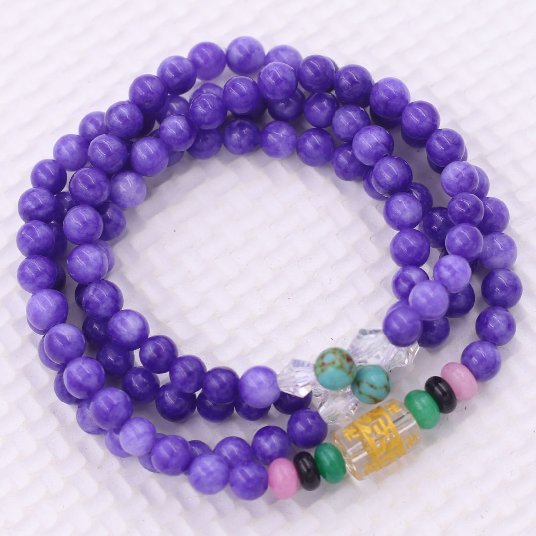 Vòng chuỗi 108 hạt mã não vân rạn tím 6 ly charm lục tự kim ngôn, vòng chuỗi niệm Phật, vòng chuỗi đeo tay
