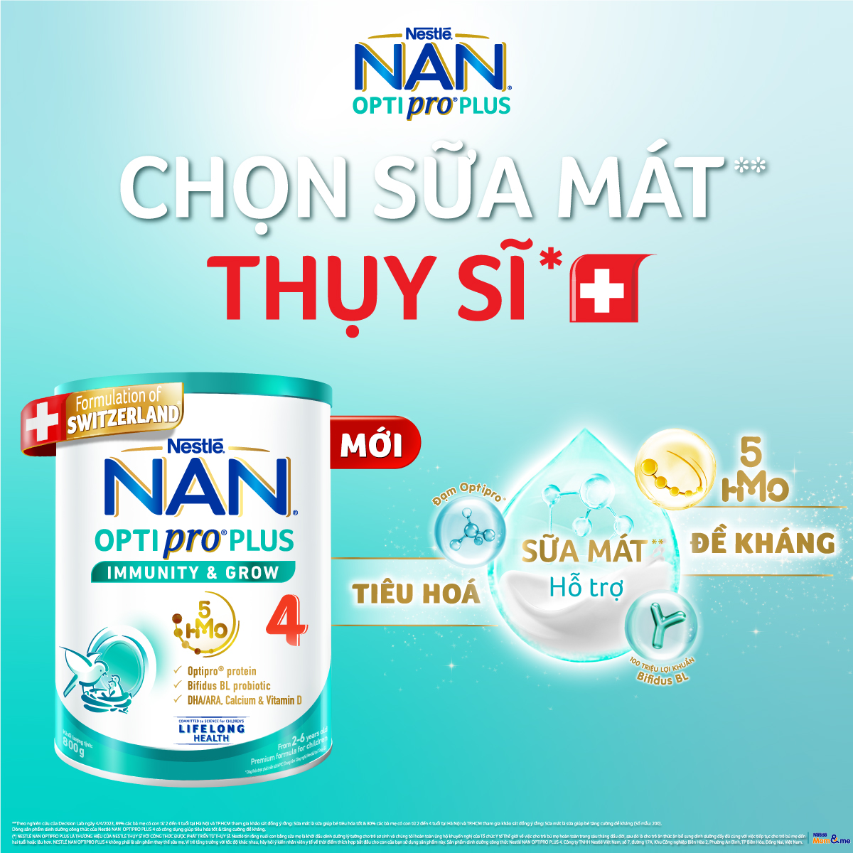 Bộ 3 lon Sữa bột Nestlé NAN OPTIPRO PLUS 4 800g/lon với 5HMO Giúp tiêu hóa tốt + Tăng cường đề kháng  + Máy phun sương đèn led - Bé 2-6 tuổi