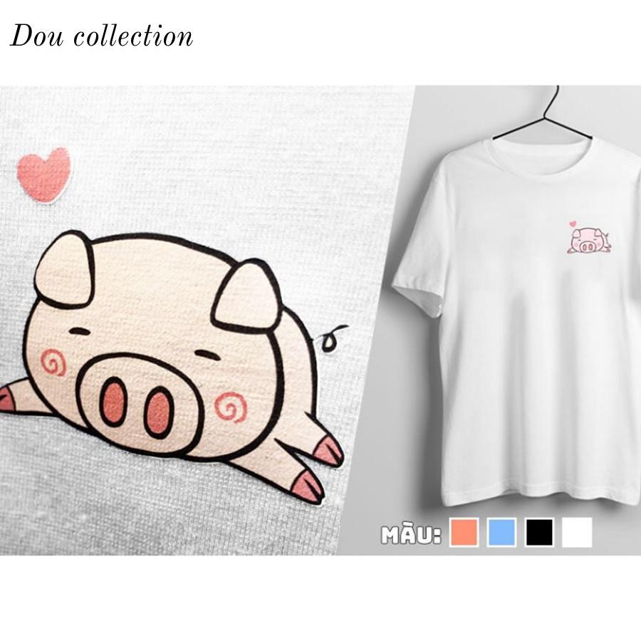 Áo Thun Nữ Tay Ngắn Icon Heo Hàn Quốc - Unisex - Cotton - Mã AT008