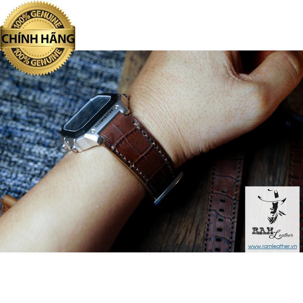 DÂY ĐỒNG HỒ DA THẬT VÂN CÁ SẤU NÂU - CHÍNH HÃNG RAM LEATHER .