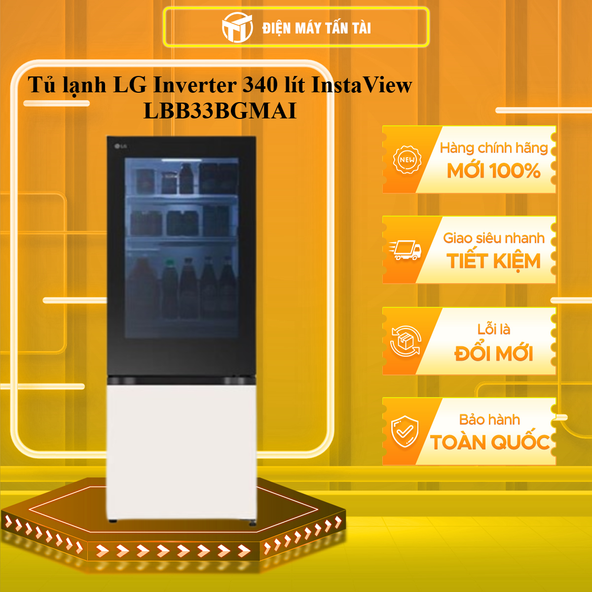 Tủ lạnh LG Inverter 340 lít InstaView LBB33BGMAI - HÀNG CHÍNH HÃNG - CHỈ GIAO HCM