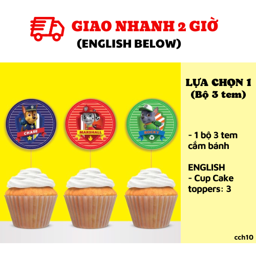 Bộ tem cắm bánh chủ đề chó cứu hộ nhiều mẫu - Paw Patrol Cupcake Topper CCH10