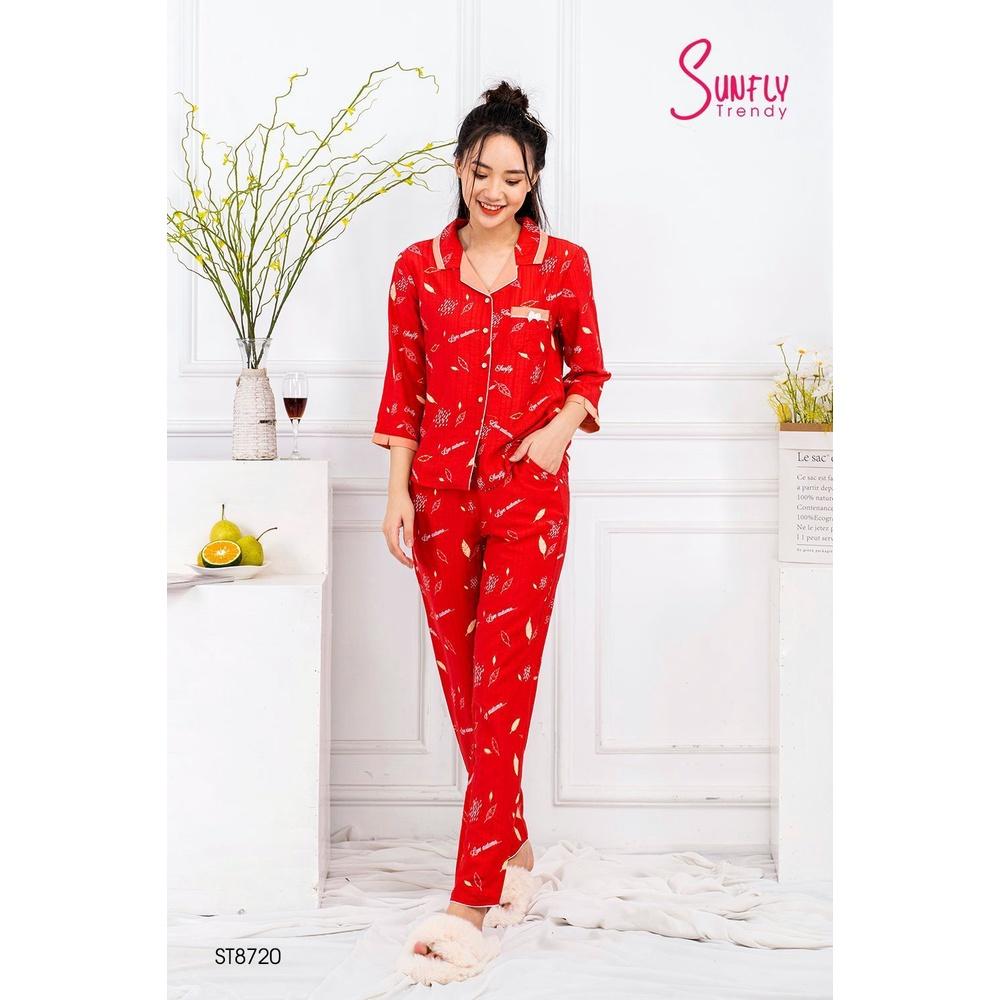 ST 8720 đồ nữ mặc nhà pijamas linen SUNFLY áo tay lỡ, quần dài