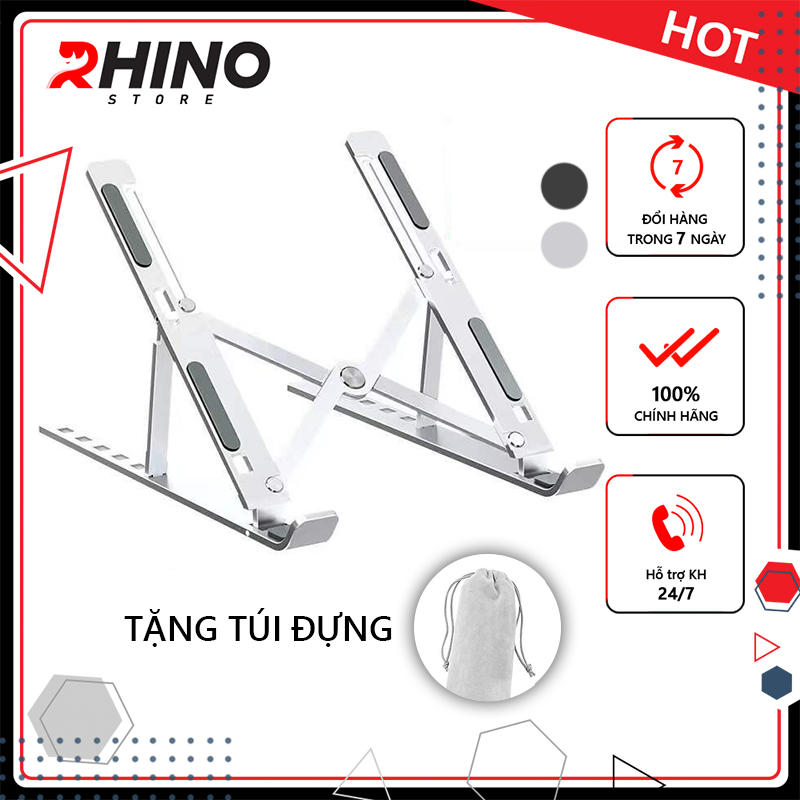 Giá đỡ Laptop, cho macbook, cho ipad tản nhiệt Rhino KLL101, kệ đỡ máy tính nhôm cao cấp, gấp gọn, tặng kèm túi đựng - Hàng chính hãng