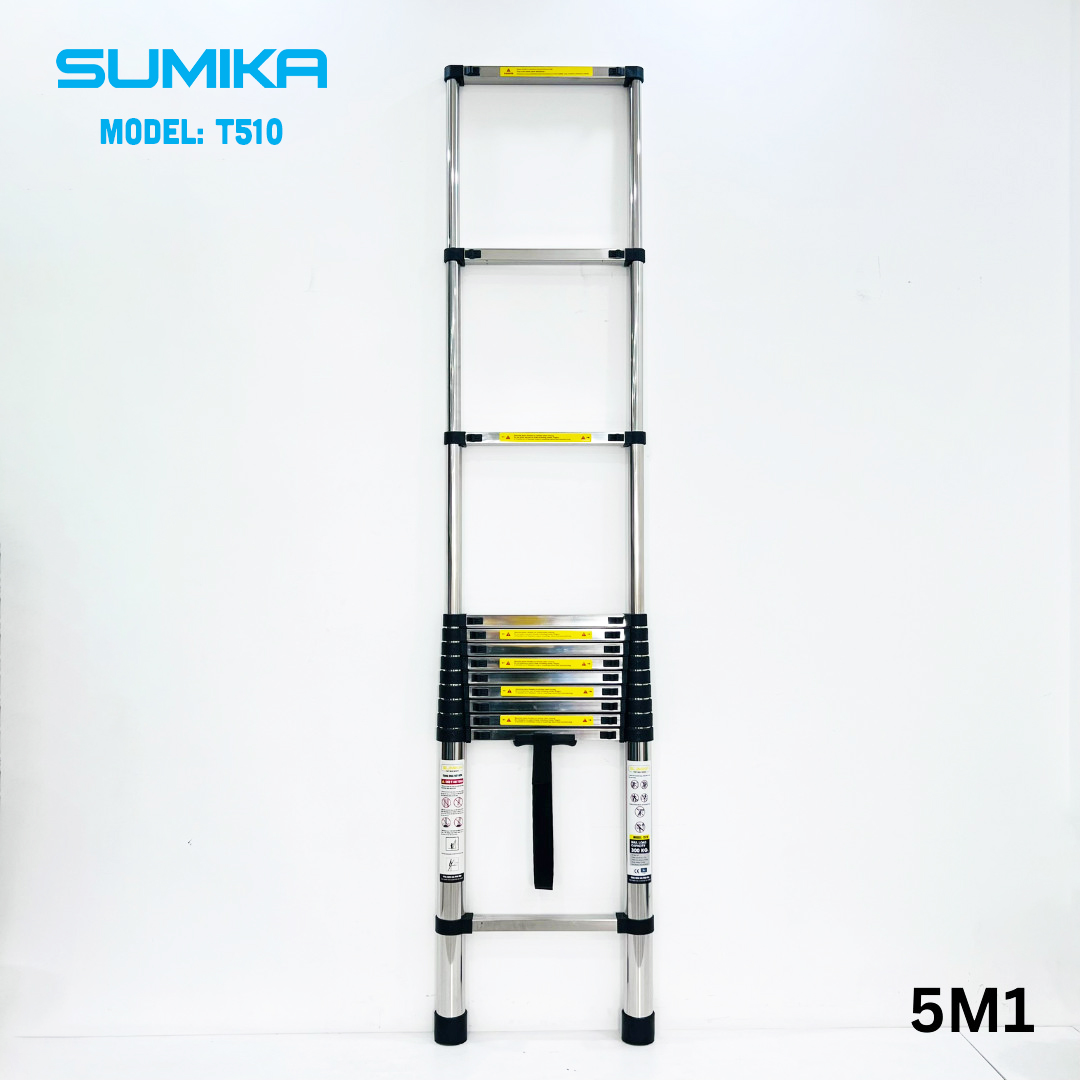Thang Inox rút gọn SUMIKA T510 - Chiều cao tối đa 5,1m, chiều cao rút gọn 0,99m, tải trọng 300kg