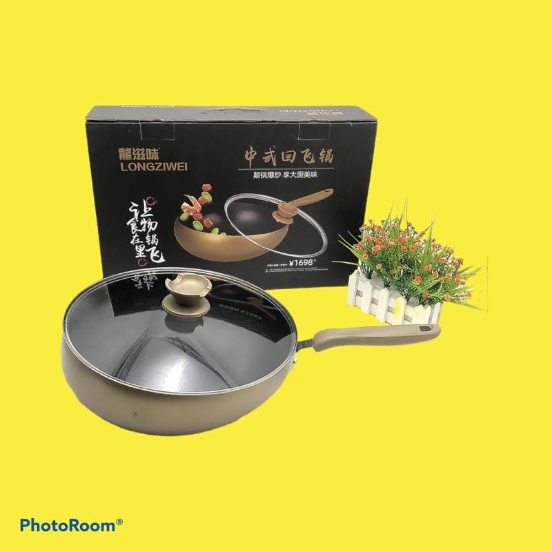 CHẢO CHỐNG DÍNH SIÊU TO, SÂU LÒNG HÀN QUỐC CÓ NẮP THỦY TINH CHỊU NHIỆT, Dùng Được Bếp Từ, Size 32CM