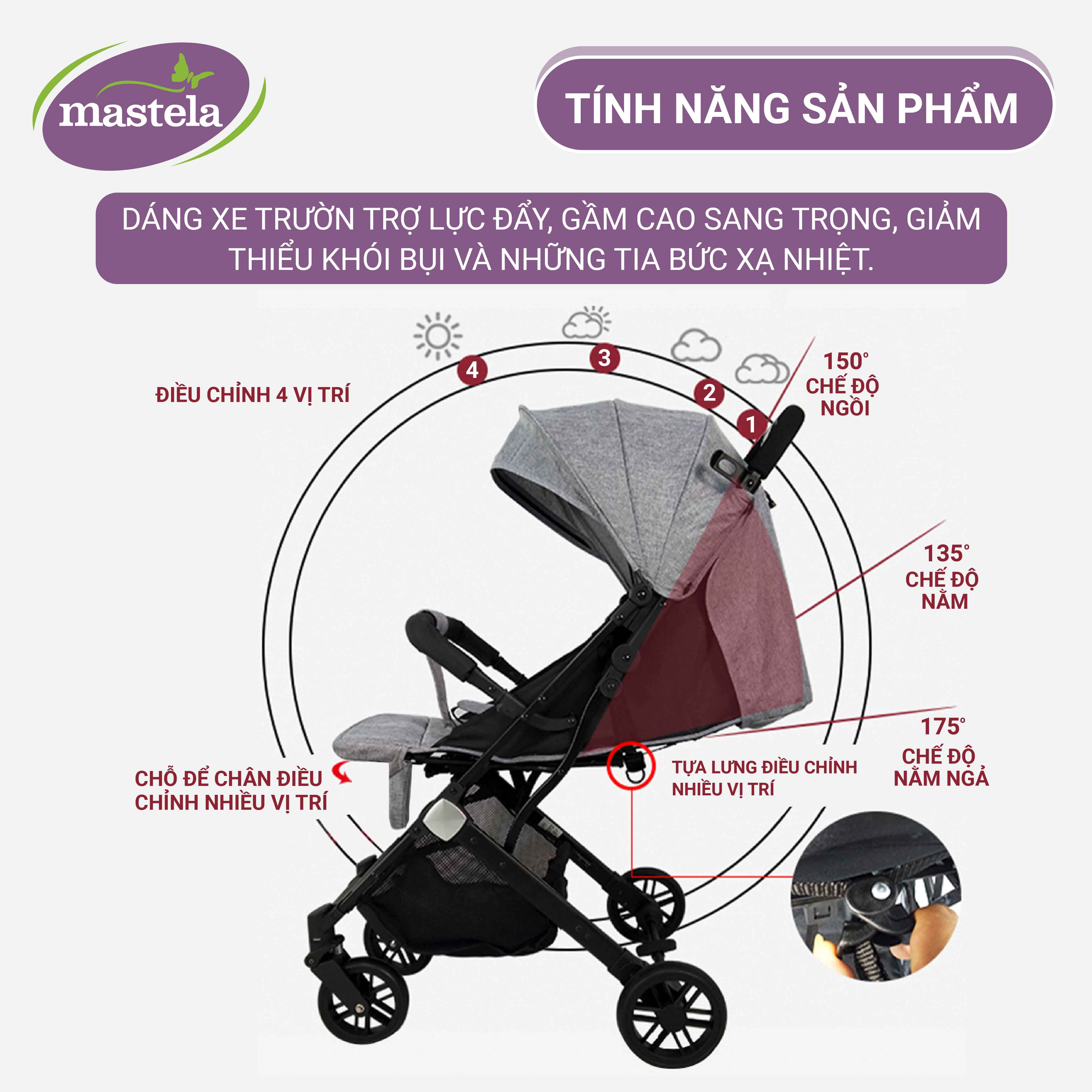 Xe đẩy gấp gọn cho bé Mastela HN275 - Xe đẩy em bé siêu nhẹ, thoáng khí bảo hành 12 tháng