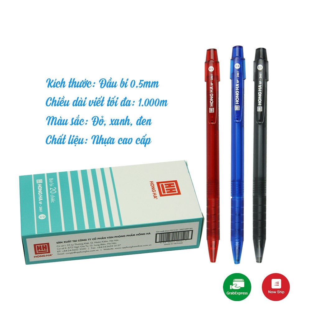 Bút Bi HH Đầu Bi 0.5mm 2461 Kích Thước Nhỏ Gọn Phù Hợp Học Sinh, Sinh Viên Và Giới Văn Phòng. Đầu Bi Cho Nét Viết Thanh Mảnh, Êm