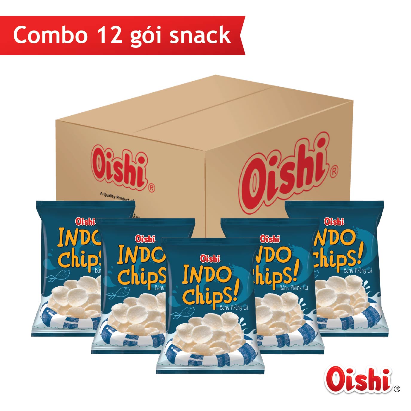 Combo 12 gói Oishi Snack Phồng Cá Indochips (75g/gói)