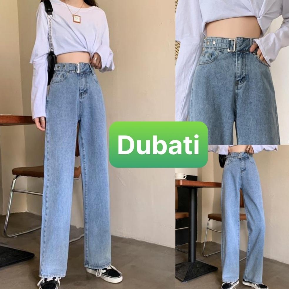 QUẦN BAGGY JEAN NỮ ỐNG RỘNG SUÔNG KHÓA DÂY NÚT BẤM MỚI LƯNG CAO NÂNG MÔNG -DB 129- DUBATI FASHION