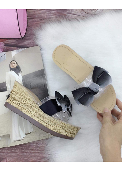 Dép xuồng thời trang nữ cao 7 cm, phối nơ lụa cực xinh và đáng iu MT86