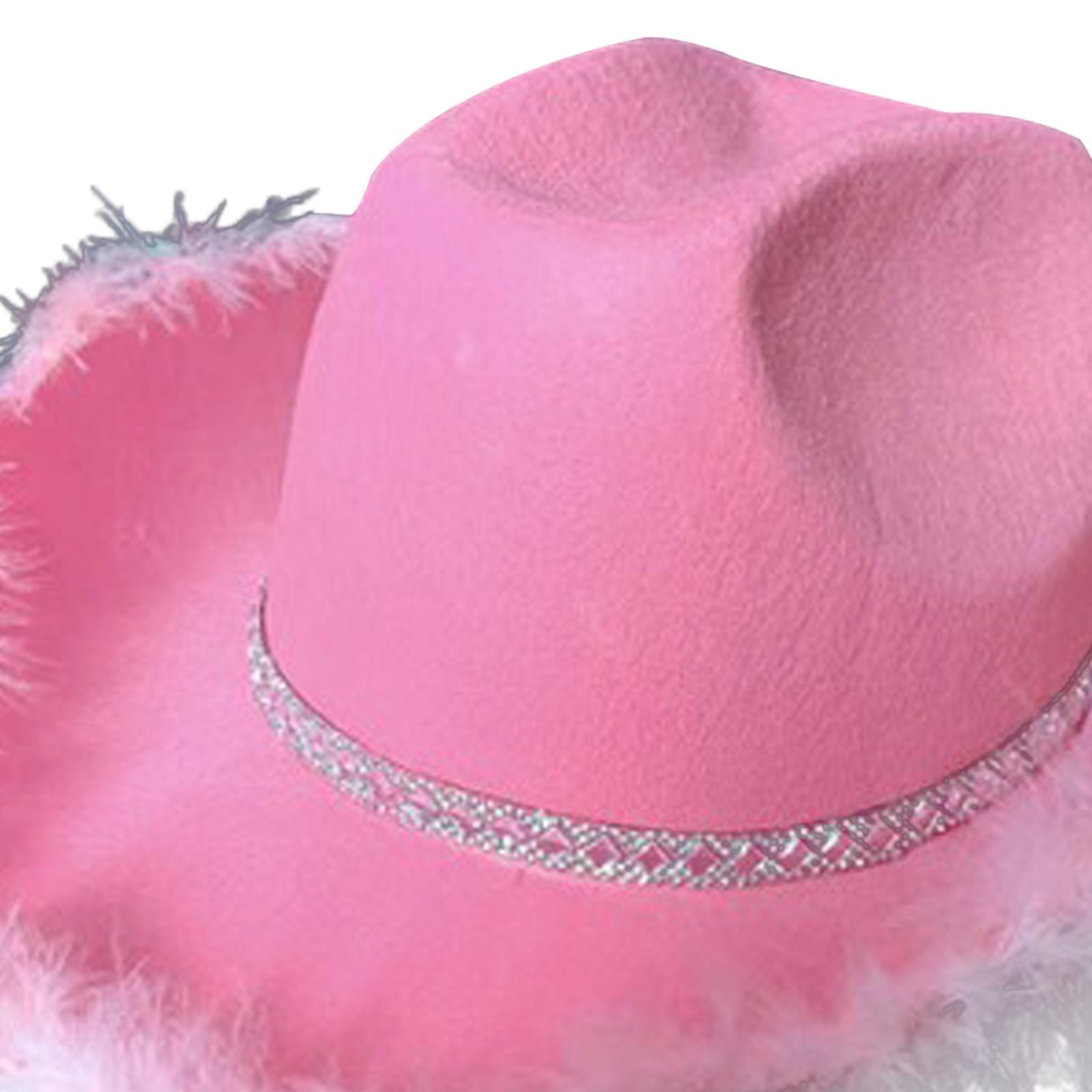 Pink Cowgirl Hat, Women Cowboy Hats with Feather Edge, Cowboy Costume Accessories for Adults Party Hat and Play Dress up