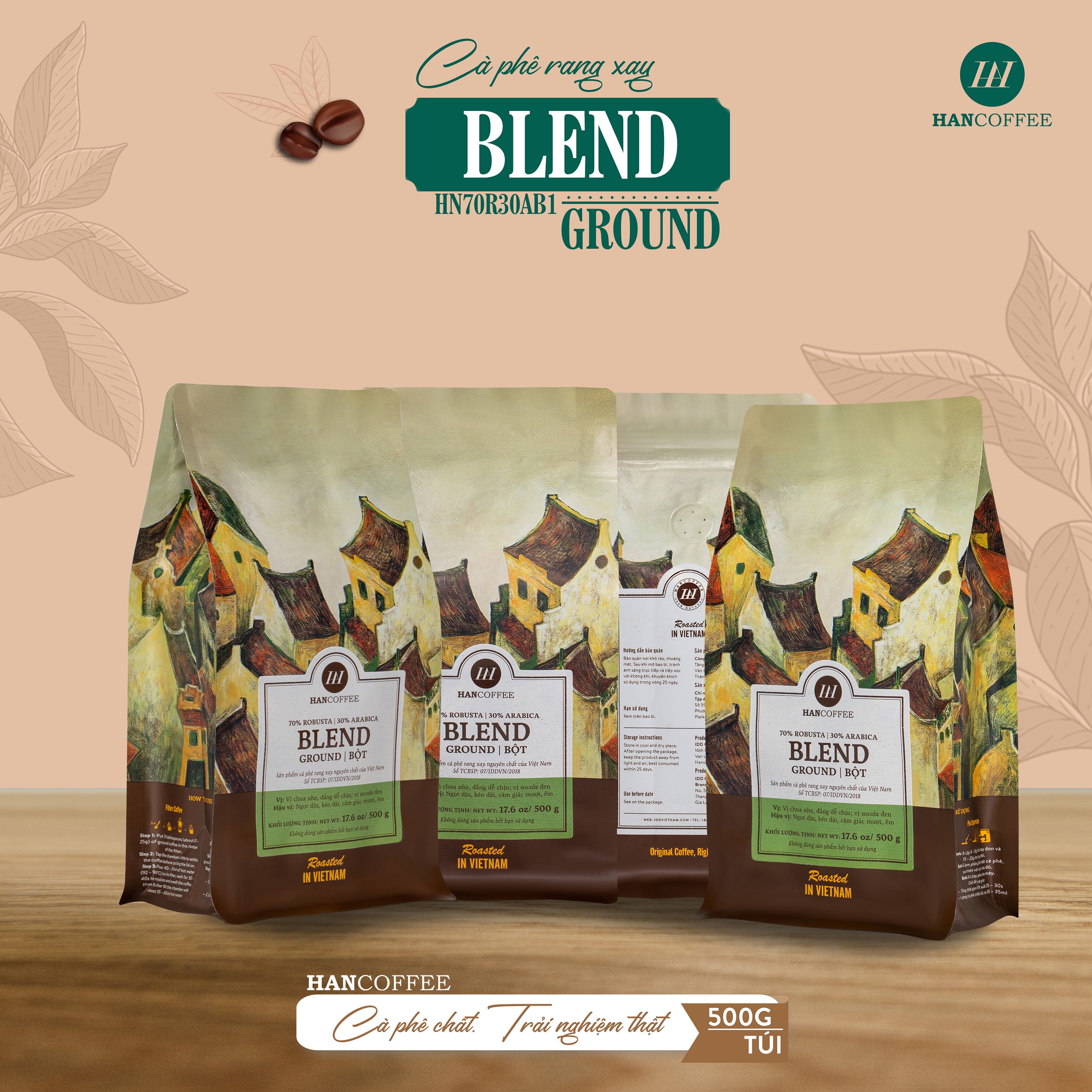 Cà Phê Arabica - Cafe Rang Mộc 100% HANCOFFEE Đắng Vừa, Chua Nhẹ, Ngọt Dịu, Dễ Uống Pha Phin - HN70R30AB1