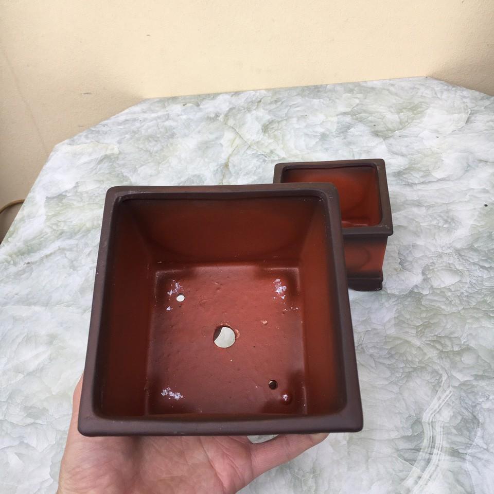 Chậu bonsai Vuông mini đất nung Cặp 2 gốm Bát tràng 1 size BM-133