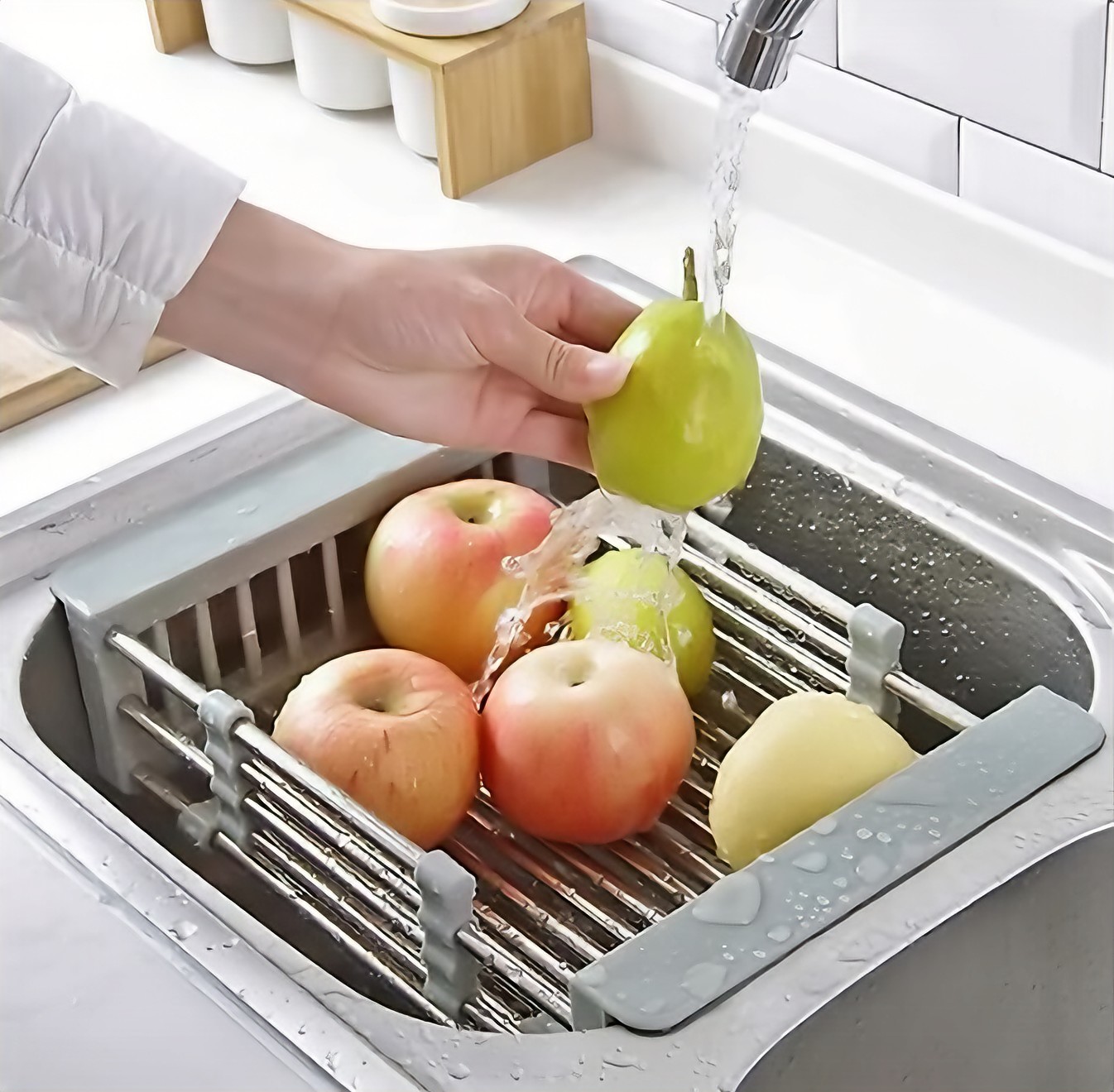 Rổ kéo KG19 gác trên bồn rửa trái cây, rau củ, chén bát đựng đồ đa năng kt điều chỉnh phù hợp mọi loại chậu inox304- Hàng chính hãng