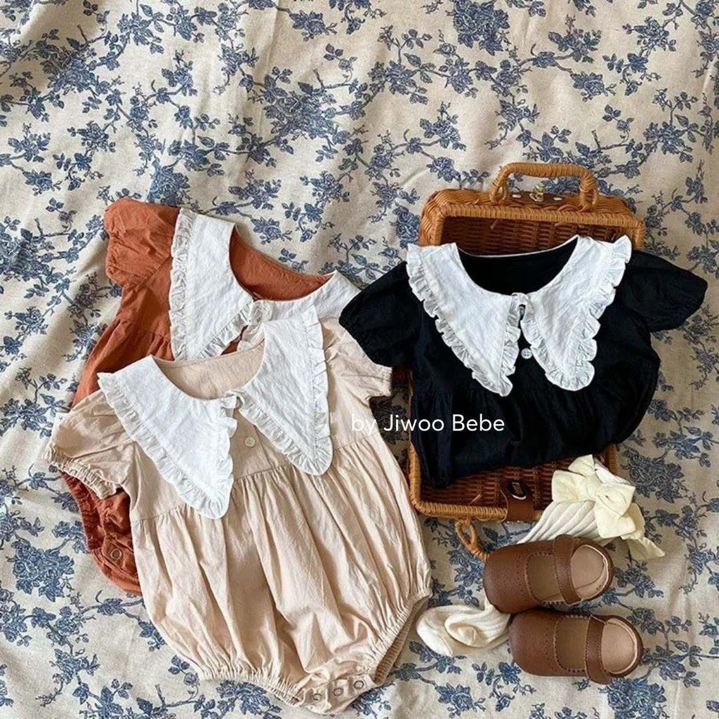 Bodysuit Cổ Bèo Chất Vải Thô Đũi 100% Sợi Cotton Mềm Mát - Bộ Liền Thân Chất Thô Cara Cho Bé Gái