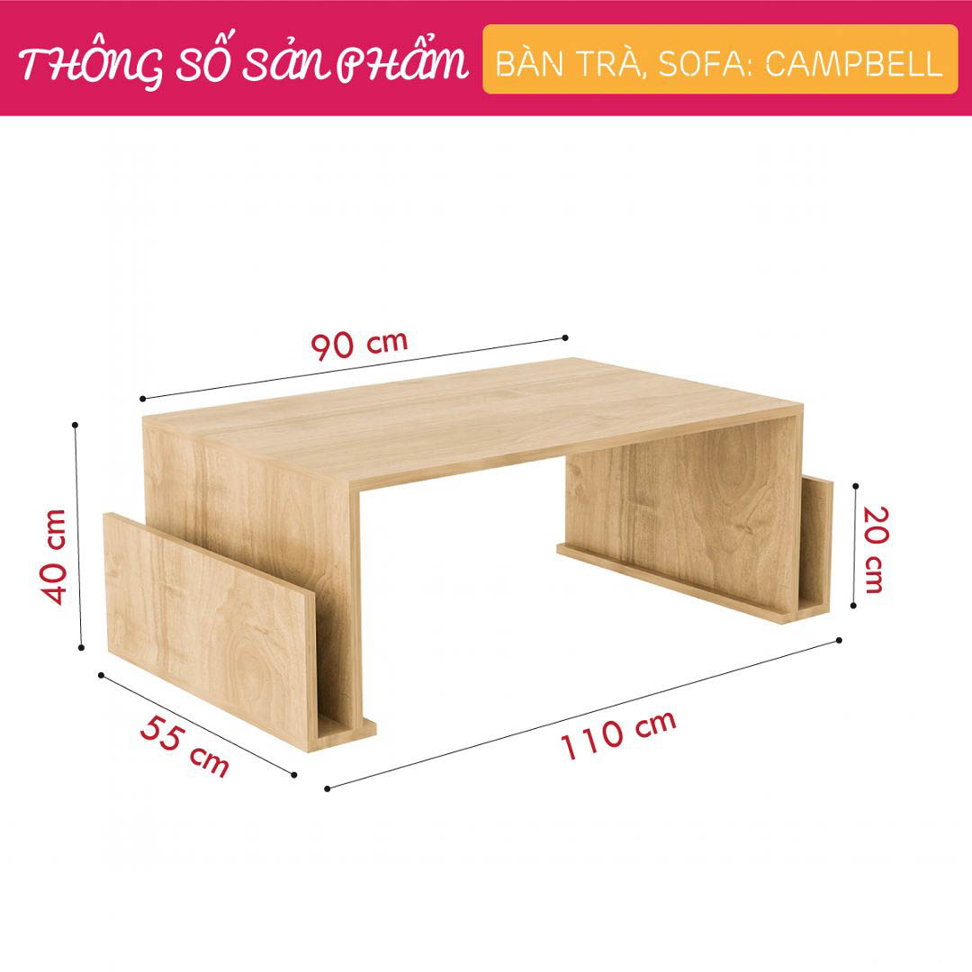 Bàn trà gỗ hiện đại SMLIFE Campbell  | Gỗ MDF dày 17mm chống ẩm | D110xR55xC40cm