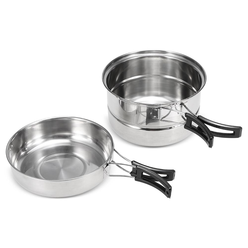 Bộ 3 cái nồi nấu ăn cắm trại Nồi bằng thép không gỉ