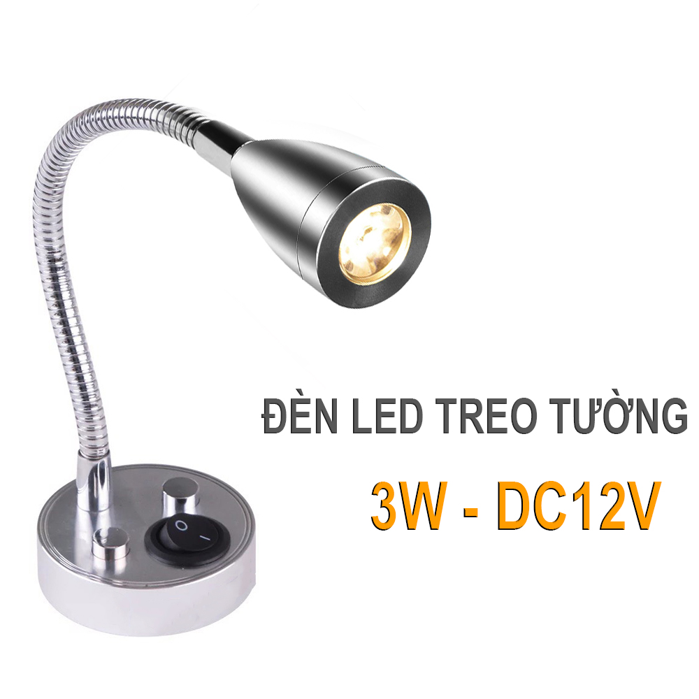 Đèn đọc sách đầu giường Led 3W, Loại gắn tường Kim loại, Nguồn 12V