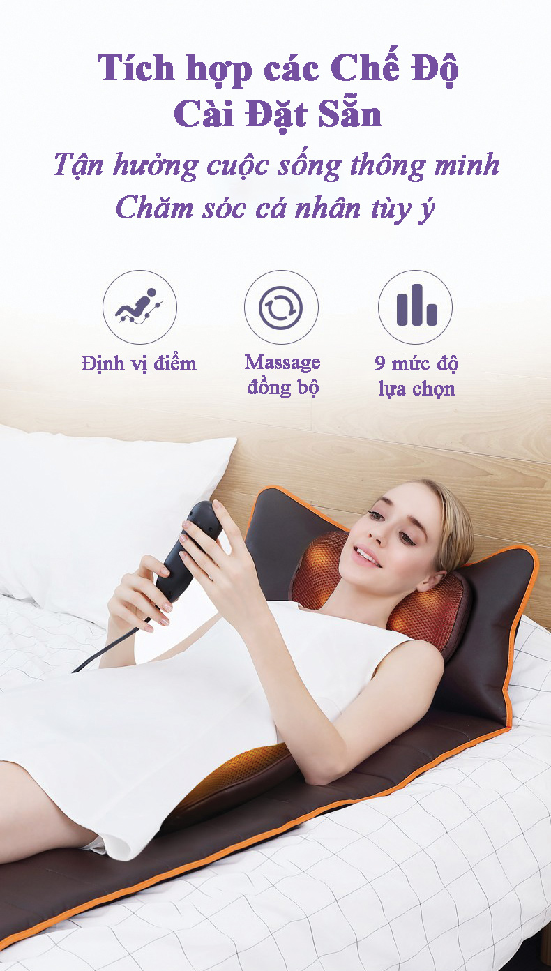 Nệm massage toàn thân mẫu nâng cấp đi gồm túi khí tích hợp hồng ngoại cùng điều khiển cầm tay trực quan Hàng Chính Hãng