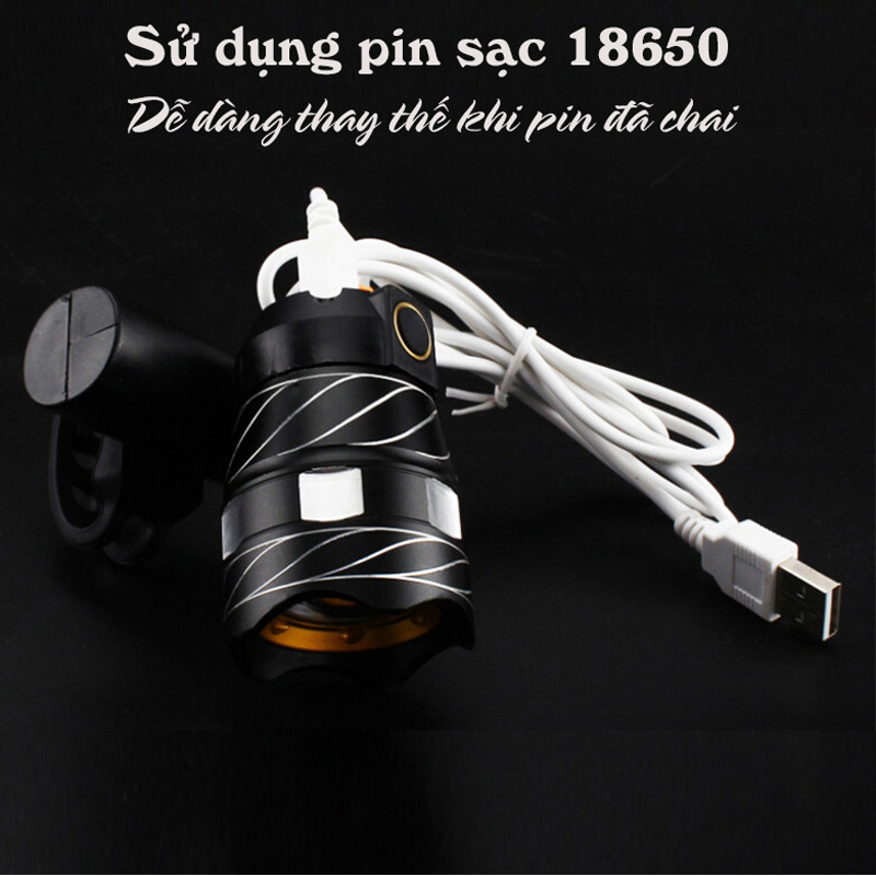 Đèn trước LED xe đạp siêu sáng T6 và đèn hậu LED (màu xanh) cảnh báo giúp đạp xe an toàn ban đêm nhiều chế độ Mai Lee - Hàng chính hãng