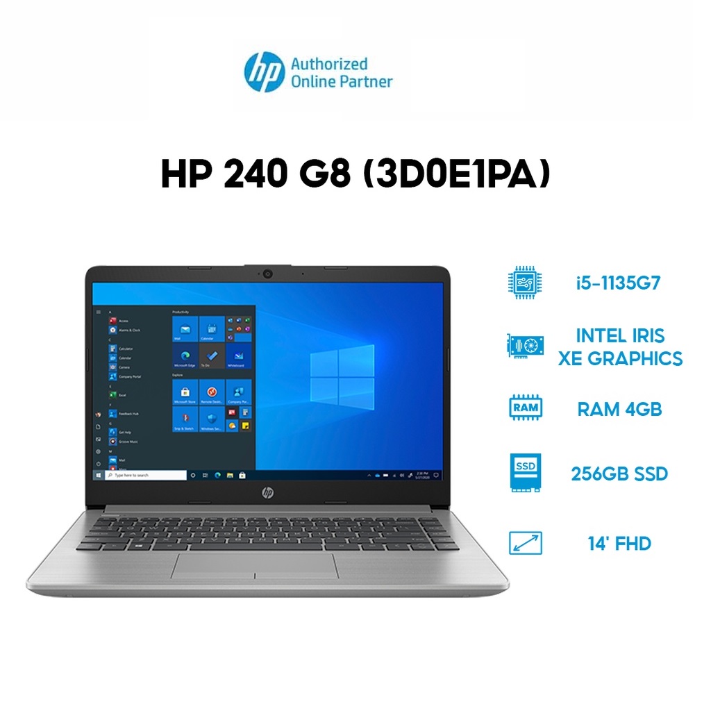 Laptop HP 240 G8 3D0E1PA i5-1135G7 | 4GB | 256GB | Intel Iris Xe Graphics | 14' FHD|Hàng chính hãng