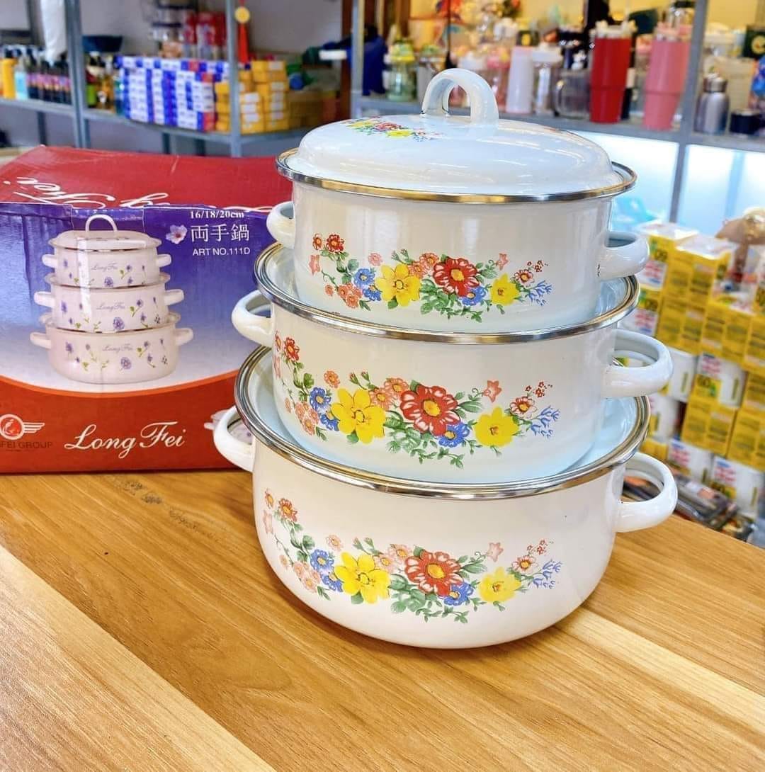 SET 3 NỒI SỨ - THỐ SỨ HOA TRÁNG MEN CAO CẤP