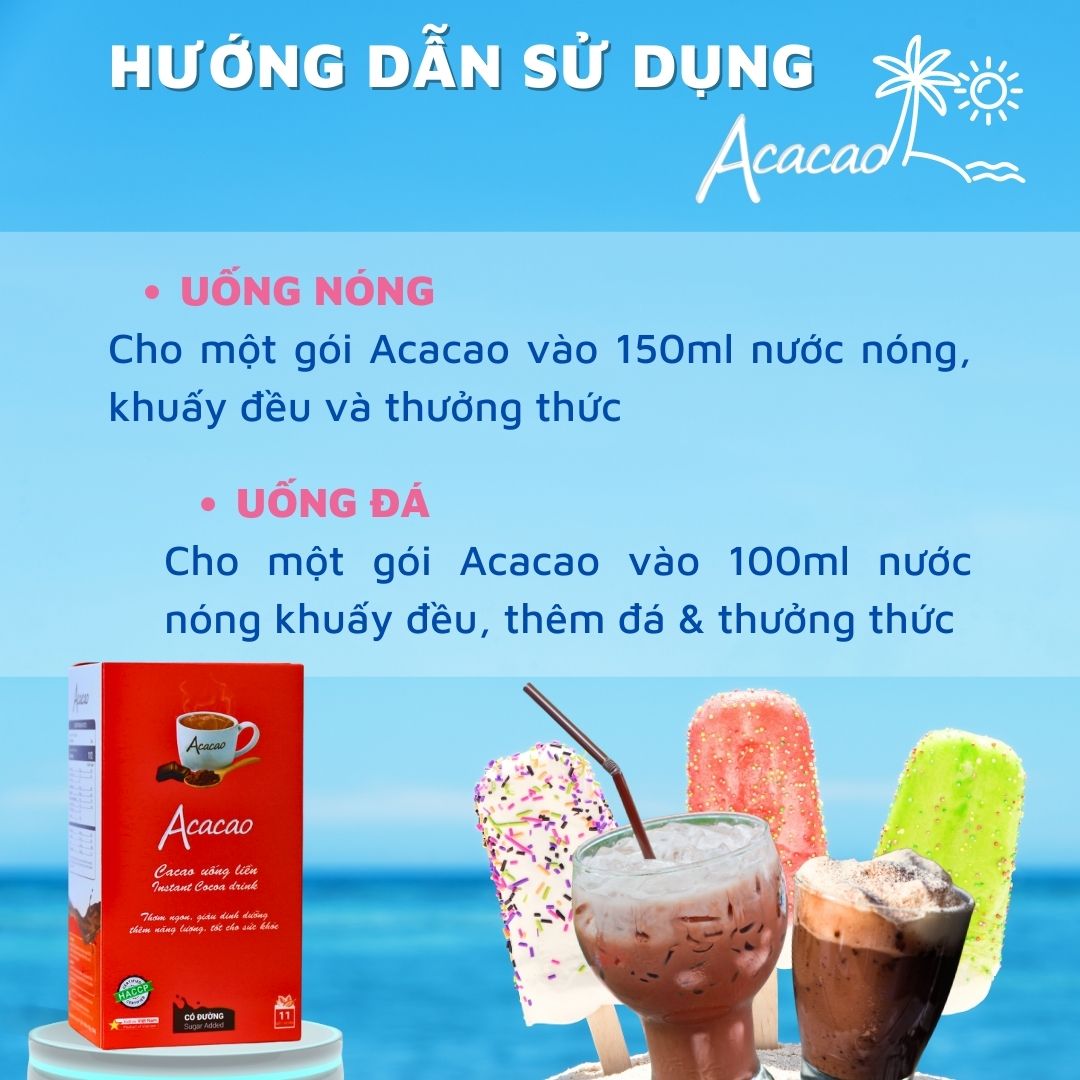 MUA 1 TĂNG 1 Bột cacao hòa tan CÓ ĐƯỜNG Acacao ca cao uống liền dạng gói TIỆN LỢI DINH DUONG