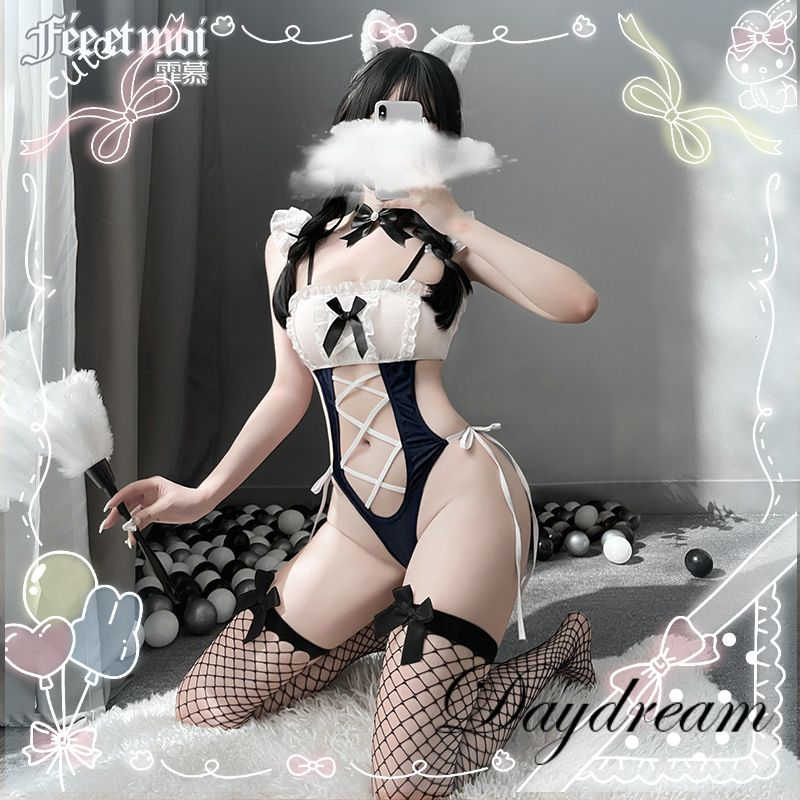 Đồ ngủ nữ Sexy Cosplay hầu gái khoét eo đan chéo khoét bụng