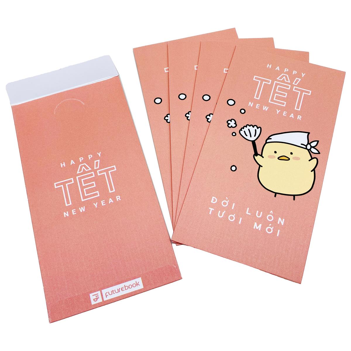 Bộ 5 Bao Lì Xì Tết Bính Ngọ 2026 - Futurebook L388 - Đời Luôn Tươi Mới - Màu Cam