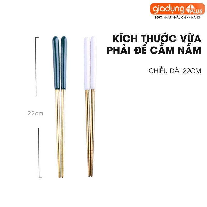 Đũa Inox 401 Mạ Vàng, Tay Cầm Cán Sứ Xanh Ngọc Lục Bảo Sang Trọng - Phong Cách Bắc Âu