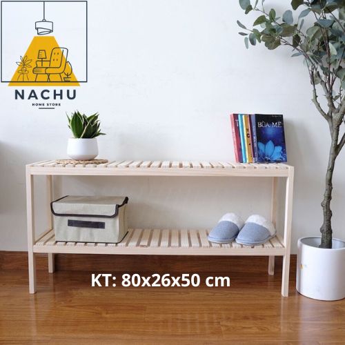 Kệ Để Giày Dép 2 Tầng Thông Minh Gỗ Thông Tự Nhiên 80 cm Nachu Home Store