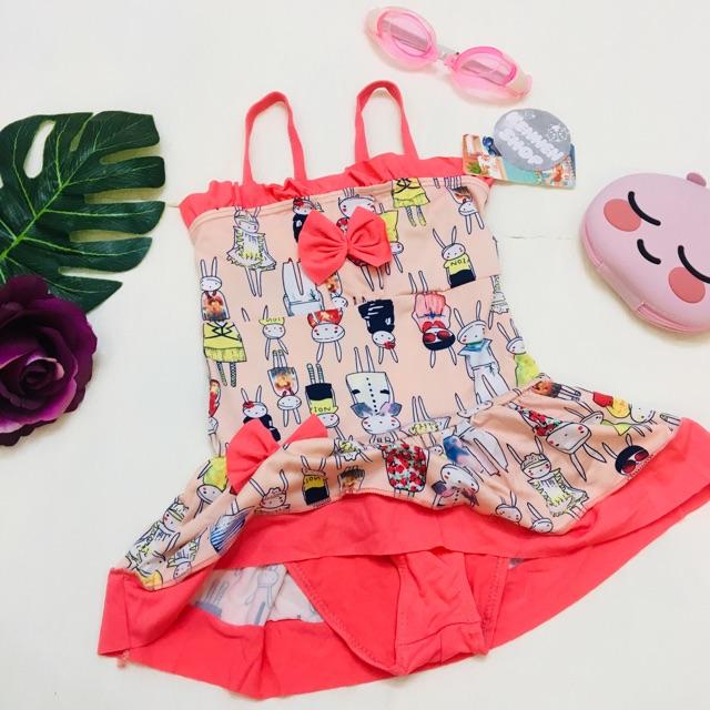 Bikini bé gái 1 mảnh đính nơ thỏ xinh size 15-25kg