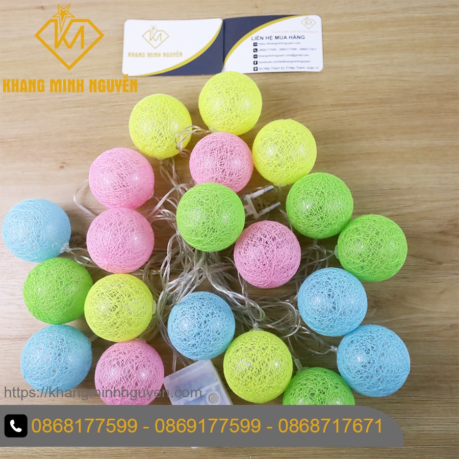 Đèn trang trí Noel, Giáng Sinh - Bộ 20 đèn banh chỉ tròn nhiều màu, có chớp, không đổi màu - có bọc nhựa chống nước